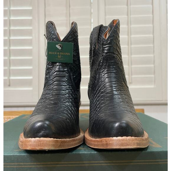 Buck & Brana Austin Anaconda Leather Western Black Booties Boots Size 7.5 NIB - Picture 7 of 13